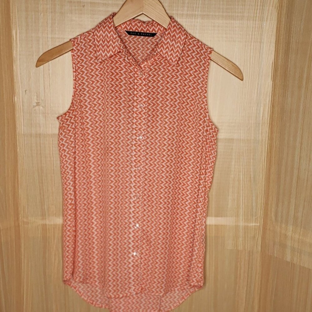 Zac & Rachel Womens Orange White Aztec Sleeveless High Low Blouse Small